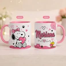 Caneca Snoopy  COM NOME 325ml Rosa Porcelena Personalizada