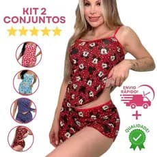 Kit 2 Peças Pijama Short Dool Baby MICRO ESTAMPADO Conjunto De Dormir Linha Premium Roupa Feminino