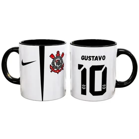 Caneca Time de Futebol Timão Preto e Branco Personalizado Camisa 10 Presente