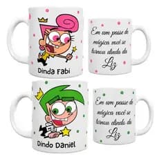 Kit Canecas Personalizada Padrinhos Mágicos de Batismo Consagração Dindo Dinda