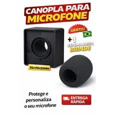 Canopla Microfone Quadrado + Espuma para SM58 PRETO e similares Shure, Sennheiser, Leson, TSI, importados