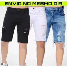 Kit 2 Bermuda Jeans Rasgada Moda Masculina Lycra Lisa Promoção
