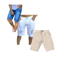 Kit 3 Bermudas Masculina Jeans Destroyed Alfaiataria Linha Premium Enviamos Hoje Mesmo