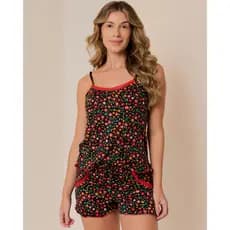 Pijama feminino composto por regata de alças finas e short curto estampado Conjunto pijama confortável feminino