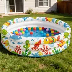 Piscina Infantil 100L/180L Redonda Inflável Àgua e Bolinhas Fundo do Mar
