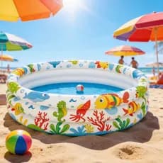 Piscina Infantil 180L Redonda Inflável Àgua e Bolinhas Fundo do Mar