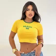 Blusinha Feminina Baby Look Camiseta Brasil Brazil Estampada Algodão Premium