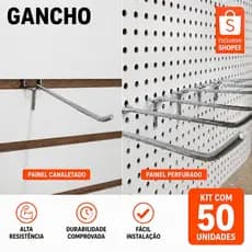 kit 50 - Ganchos Eucatex Para Painel Perfurado ou Canaletado Expositor de loja nos Tamanhos 5cm 10cm 15cm 20cm 25cm