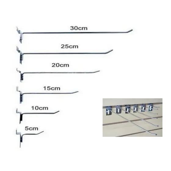 Kit 100 Gancho para Painel Canaletado 10cm,15cm,20cm,25cm,30cm
