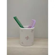 Porta Pentes Cerâmica Floral Rosa Escovas de Cabelo , Tesourinha , Escovas de dentes , Porta treco Lavabo Banheiro