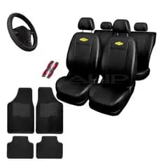 kit Capa de Banco e Assento para Carro couro Sintético Tapete e Volante Chevrolet Onix Prisma Vectra