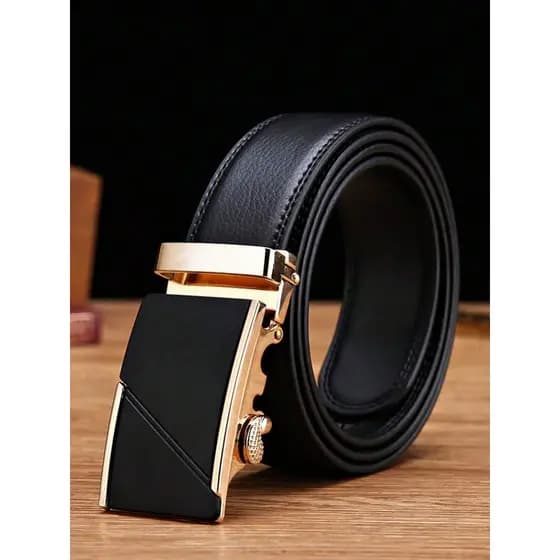 Cinto Preto Masculino, Fivela Automática Versátil e da Moda para Casual/Negócios, Cinto com Padrão de Lichia Jovem