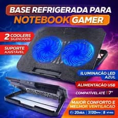 Suporte Notebook Base Refrigerada 2 Coolers Ventilação Silenciosa Ajustável USB até 17” GAMER LED BM