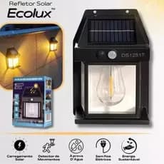 Luminária Refletor Solar LED à Prova da Água e Poeira IP65 Sensor De Movimentos Parede - Luz Quente