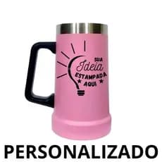 Personalizada - Caneca Térmica Inox com Alça 709ml Nome Time Empresa Bebida Quente Gelada Cerveja Suco Festa - Cor Rosa