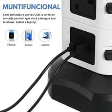 Torre de 2 ANDARES - Tomadas Elétrica com 7 Entradas Universais + 2 Portas USB
