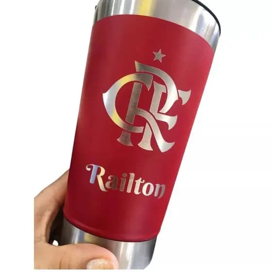 Copo Térmico Inox Cor Vermelho Personalizado Time/Nome