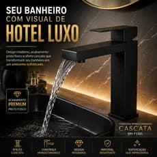 Torneira Monocomando Preta Fosca Cascata Para Lavatório Banheiro Moderna BM-F1385