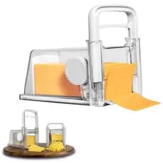 Ralador Cortador Fatiador de Queijo Presunto Manual Lamina Inox 4 em 1 Pote Hermetico Armazenamento Geladeira Cozinha Balcao Multiuso Resistente
