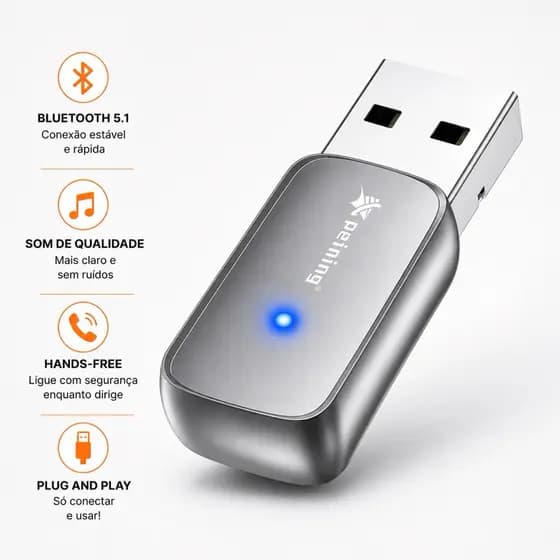 Adaptador Bluetooth USB Receptor de Música Celular Carro Peining Audio Wireless Som Automotivo
