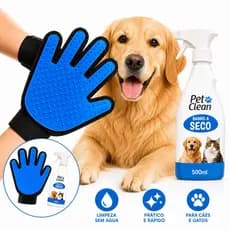 Kit Higiene Pet Luva Tira Pelos + Banho a Seco | Kit Completo com Perfume Macho ou Fêmea