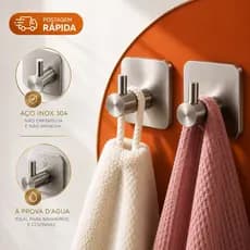 Kit Ganchos de Aço Inoxidável Adesivo Reforçado Instalação sem Furos