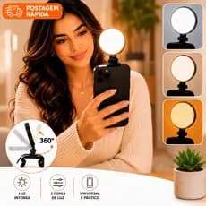 Ring Light Led para Celular Clipe Universal 3 Cores Recarregável 360• para Selfie Lives e Vídeos