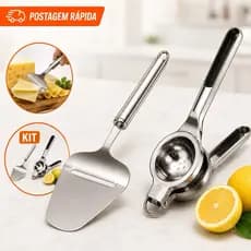 Kit Cozinha 2 em 1 Fatiador de Queijo Inox + Espremedor de Limão Aço Inoxidável