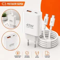 Carregador Turbo 45W Carrega 4x Mais Rápido Cabo Tipo-C + USB Original Peining Certificado ANATEL