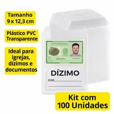 100 Envelopes Protetor Porta Documento Plástico 9x12cm ACP para Dízimo, Igreja, Ofertas e Papéis