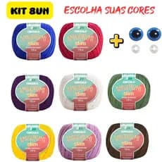 Kit 8 Linha Amigurumi Slim 178 Metros Circulo Fio Macio Resistente Algodão Miniaturas Crochê Tricô