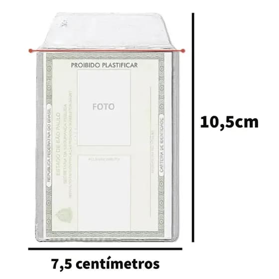 Protetor Porta Documento Tamanho Identidade RG 7,5x10,5cm Com Aba 100 Unidades ACP P-7 Plástico