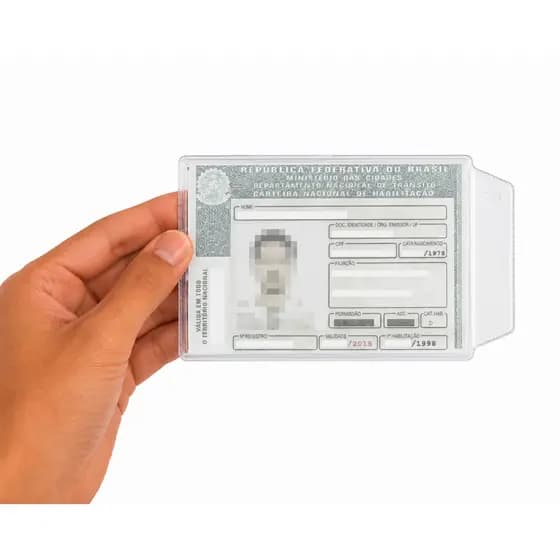 Kit 100 Capas Porta Documentos CNH Tamanho 6,5x9cm Plástico Resistente Transparente Cristal ACP Aba
