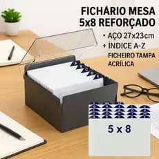Fichário com Índice A-Z 5x8 Reforçado Aço 27x23cm Ficheiro Mesa Tampa Organizador até 500 Fichas