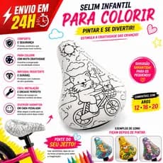 Selim Banco Bike Infantil Para Colorir Pintar Kalf Cachorro Aro 12 16 20