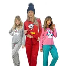 Pijama feminino inverno manga longo unicornio pijama algodao confortavel pijama inverno pijama desenhos personagem