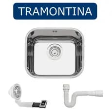 Cuba Tramontina Lavínia 40BL em Aço Inox Alto Brilho 40x34cm com Escape e Válvula e Sifão 94020203