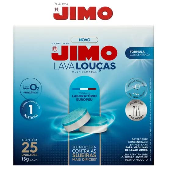 JIMO LAVA-LOUCA MULTI ESTOJO C/25 PASTLHAS LOUÇA LIMPINHA