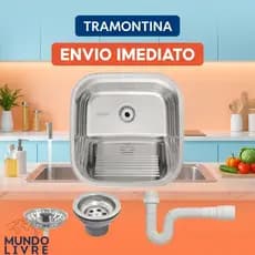 Tanque Tramontina Hera 40X40 94403407 Inox Polido + Válvula + Sifão