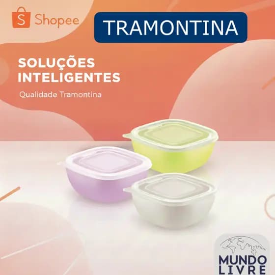 Jogo de Potes Tramontina Com Tampa Mixcolor 3 Potes de 600ml