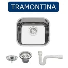 Cuba de embutir Tramontina Lavínia 40 BLem aço inox alto brilho 40x34 cm + Válvula + Sifão