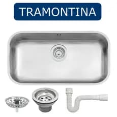 Cuba Tramontina Lavínia 56 BL Prime em Aço Inox Acetinado 56x34 cm com Escape + Sifão 94024103
