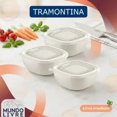 Jogo de Potes Tramontina MixColor 3 Peças 600ml Com Tampa Transparente Original