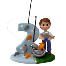 Vela de aniversário Pescador Topo de bolo em biscuit pescaria