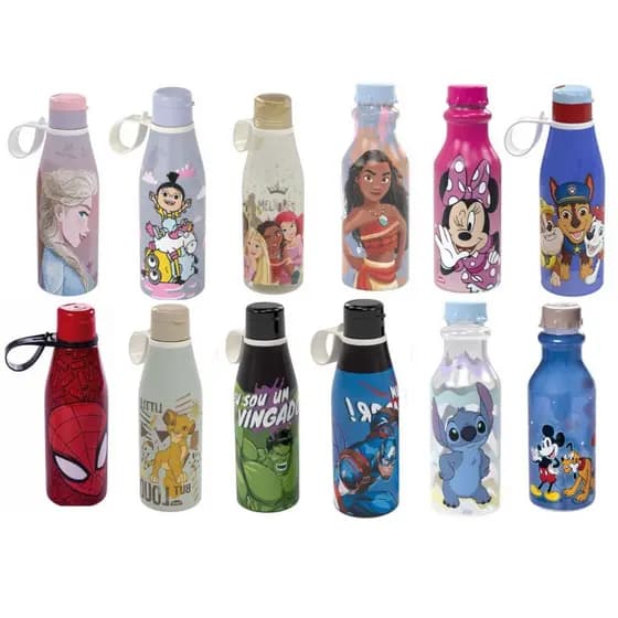 Garrafinha Infantil de agua Personalizado 500ml BPA Free Minnie Mickey Princesas Homem Aranha Stitch