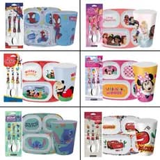 Kit Talher + Prato com Divisória + Copo Infantil Disney Plástico BPA Free Criança Refeição
