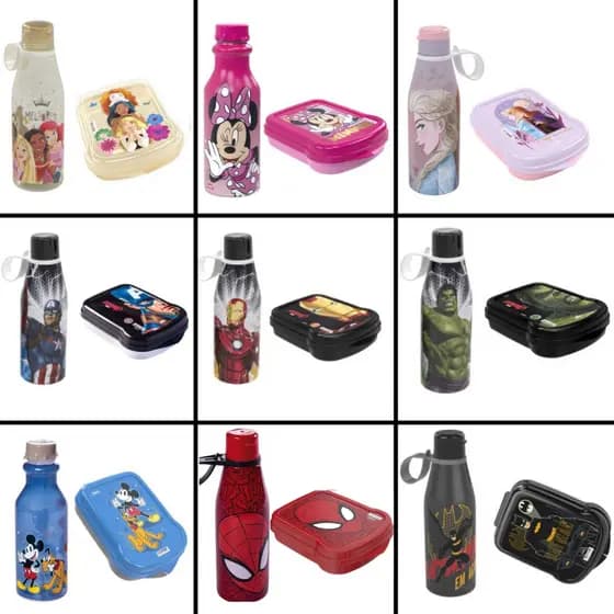 Kit Escolar Infantil Alimentacao Garrafinha + Sanduicheira Personalizada Disney