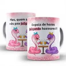Caneca de Porcelana Mas quem somos nós para julgar Vaca Galinha Cobra  Flork Amigas presas