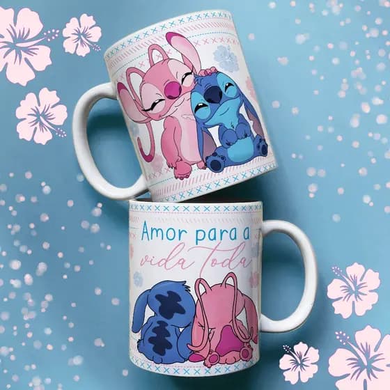 Kit 2 Canecas  Personalizadas Stitch e Angel  Namorados