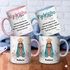 Caneca de Porcelana Personalizada com o nome  Madrinha Padrinho de Batismo Crisma Consagração